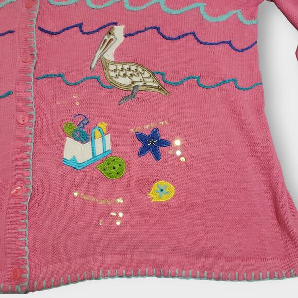 Quacker Factory 3X Button Front Cardigan Summer Beach Pelican Pink Grandmacore - Picture 3 of 15